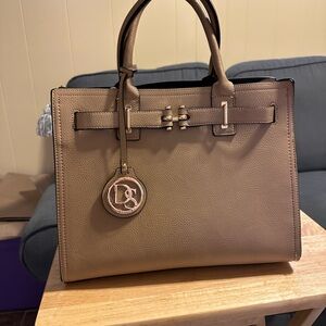Tan Satchel with Gold Hardware and Leather Handles